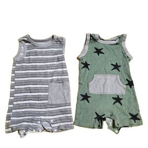 Little Star Organic Baby Boy Rompers 2-Pack 6-9M Striped & Star Print Cotton EUC